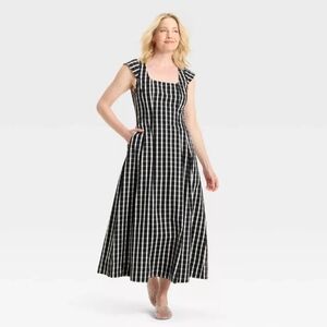 NWT Black Plaid Mini Poplin Dress Size 16